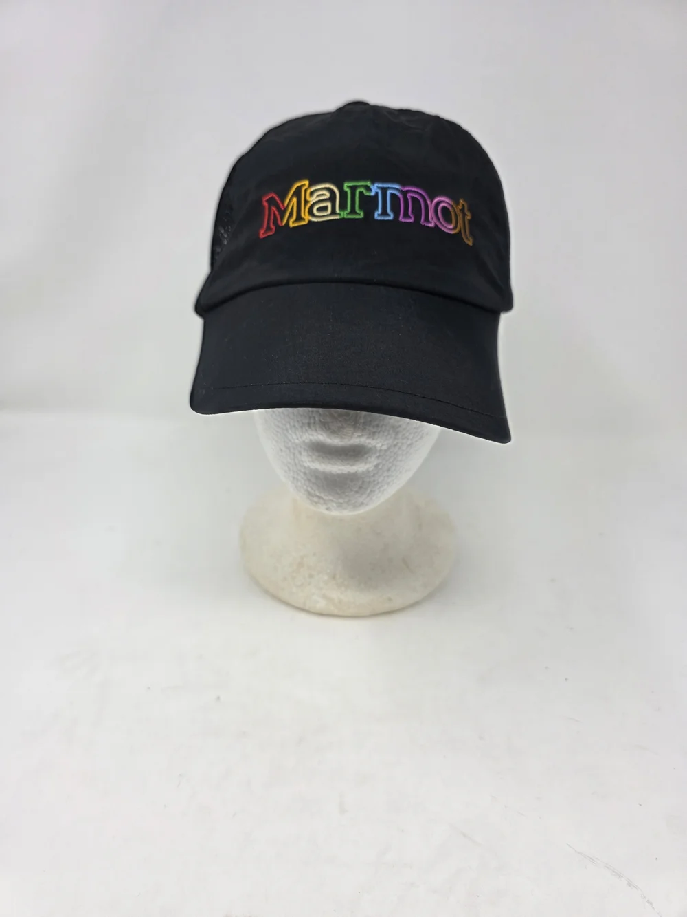 Marmot Black Rainbow Embroidered Logo Mesh Back Snapback Hat Size S/M